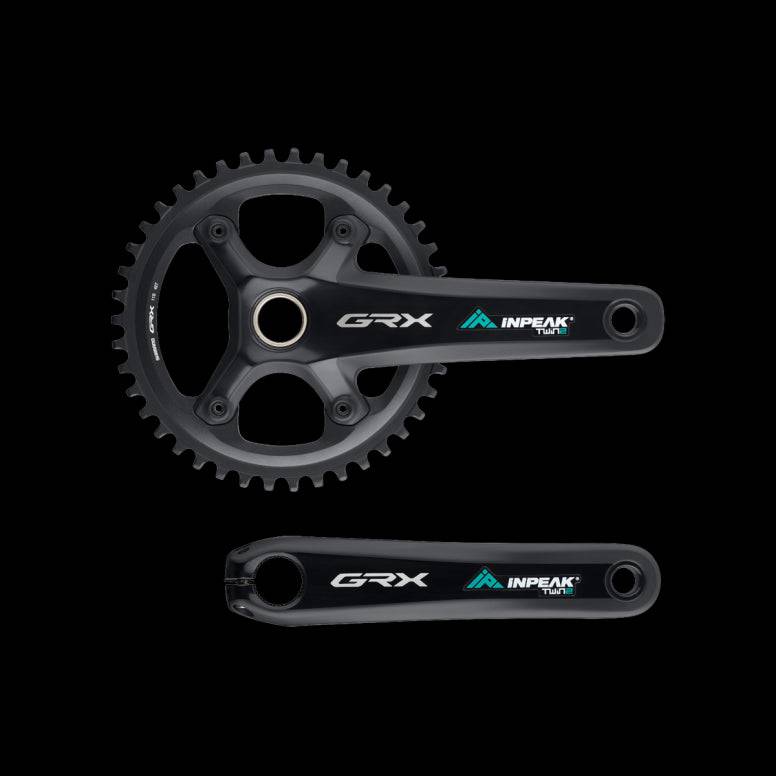INPEAK Inpeak GRX RX820 1X Powercrank-E Twin2 dual-sided cycling power meter on a bike crank arm.