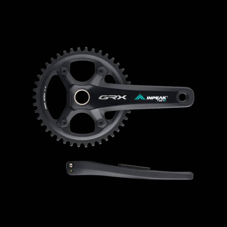 INPEAK Inpeak GRX RX820 1X Powercrank-E Twin2 dual-sided cycling power meter installed on a bike crankset.