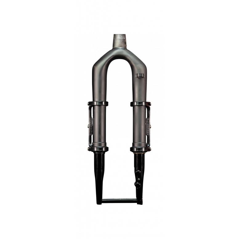 Cane Creek Invert Cargo Mount for bikepacking forks with 3-bolt interface, shown attached to bike fork for gear storage.