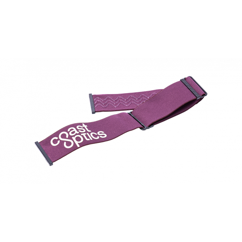 Coast Optics Alta 1 & 2 replacement strap with silicone grippers for MTB goggles, showing adjustable fit and secure attachment.