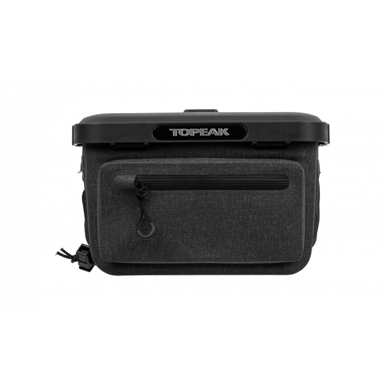 Topeak Elementa Dry Bag weatherproof handlebar bag with multi-mount adaptor for cycle computers and cameras on bike handlebars.
