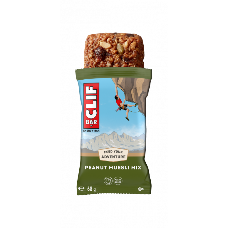 Clif Clif Bar 12-pack of energy bars with chocolate and nut flavors, packaged in a clear plastic wrapper, brand logo visible.