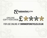 Swinnerton Cycles gift voucher, a flexible electronic gift card for cyclists, featuring cycling-themed design and branding.