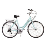 Light Blue Chesterton 7-speed city hybrid bike for women, featuring a step-thru frame and urban commuting design.