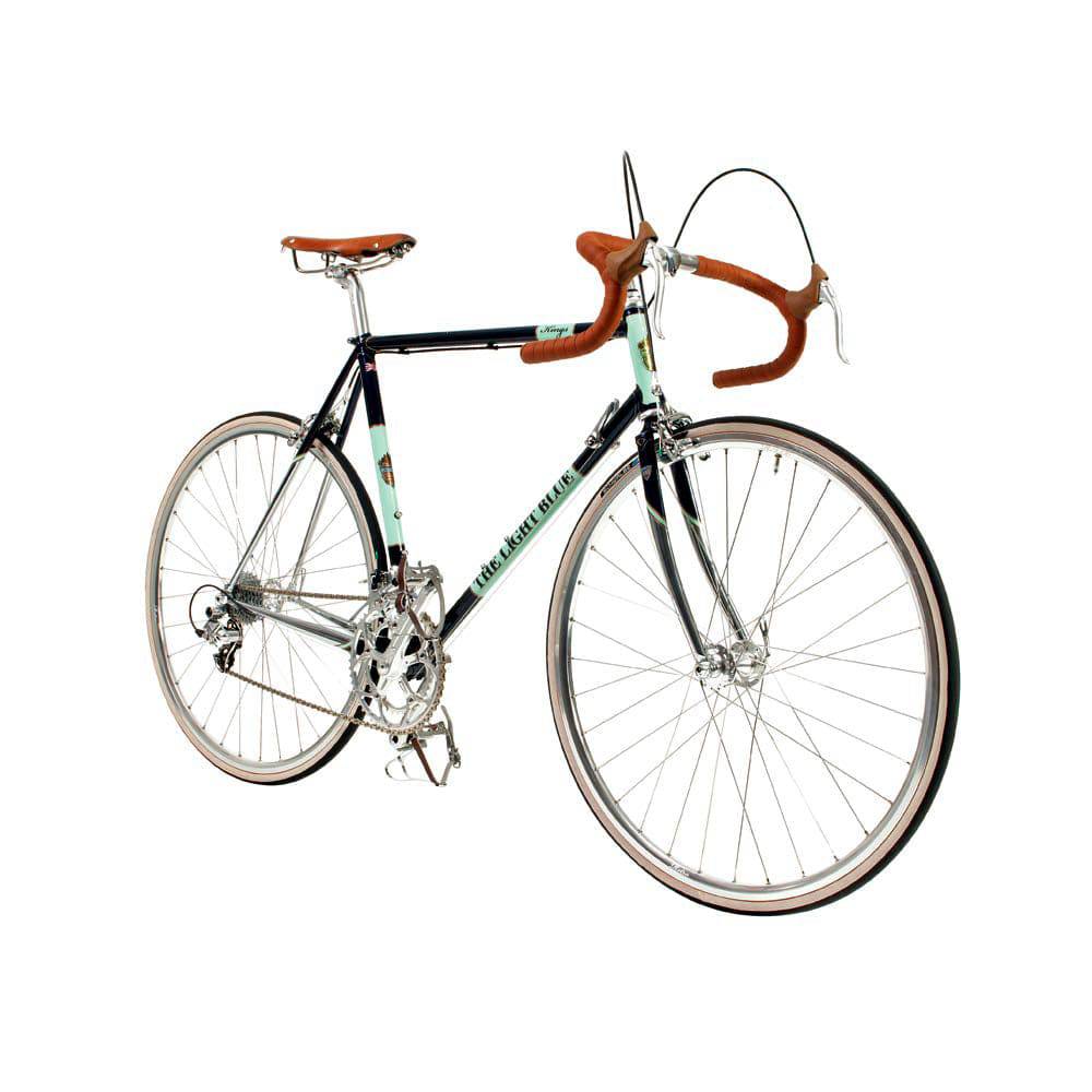 Light Blue Kings retro road bike with Reynolds 853 steel frame, 2x9 speed gears, vintage style, and light blue finish.