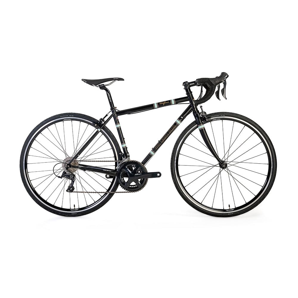 Light Blue Sport Wolfson Sora R3000 road bike with Shimano gears and Reynolds 853 steel frame, shown in a side view.