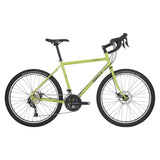 Surly Disc Trucker 26-inch touring bike with disc brakes, rugged frame, and mounting points for touring gear.