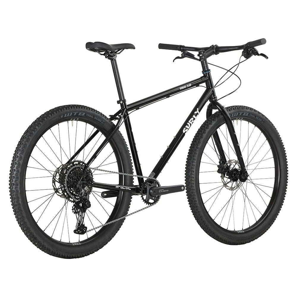 Black Surly Bridge Club 27.5 bike frame designed for touring and multi-surface riding, shown from side view with detailed tubing.