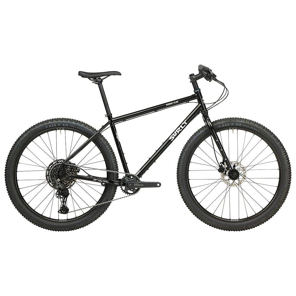 Black Surly Bridge Club 27.5 bike frame designed for touring and multi-surface riding, with sturdy construction and versatile design.