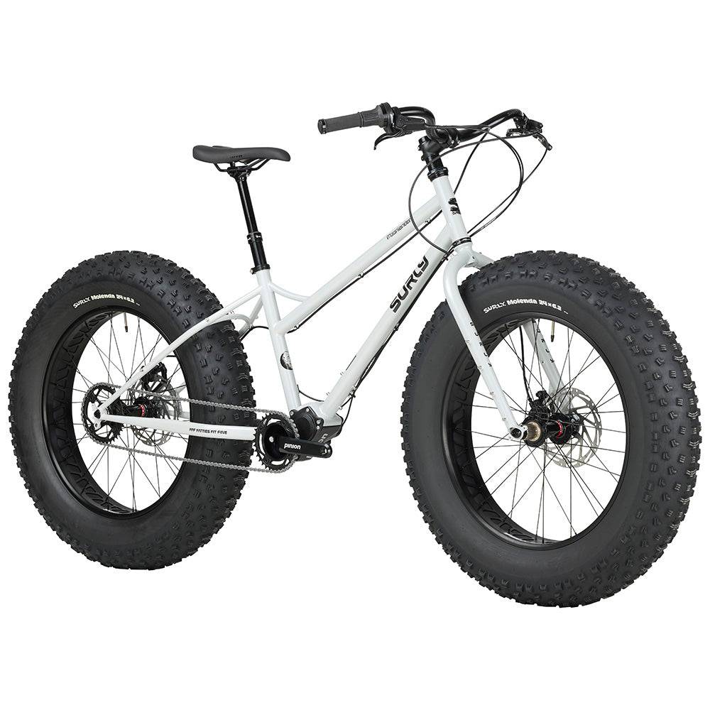 Surly Moonlander 2.0 fat bike with 9-speed Pinion gearbox, gray frame, and 24 x 6.25-inch fat tires visible in the image.