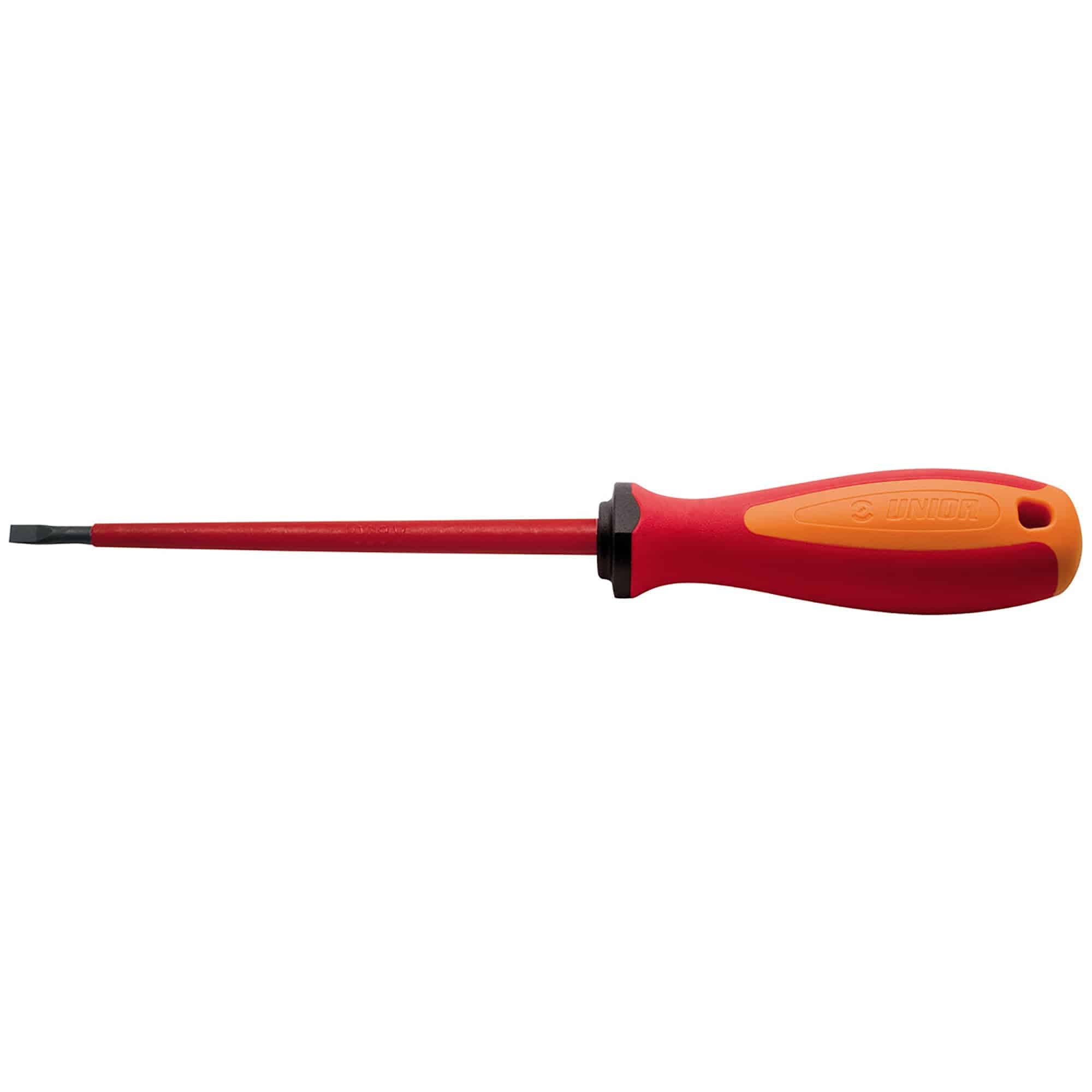 UNIOR VDE flat screwdriver TBI insulated electrical tool for workshop use, EN60900 certified, with a insulated handle and flat blade