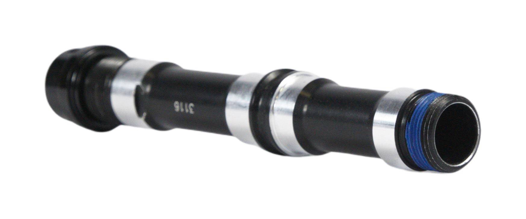 FSA MTB rear hub boost axle showing metal construction and threading, designed for durable bike component replacement.