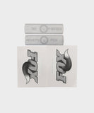 Fox Fork F-S Remote 2010 Decal Kit in black and white for suspension components upgrade, featuring Fox branding and detailed decal design.