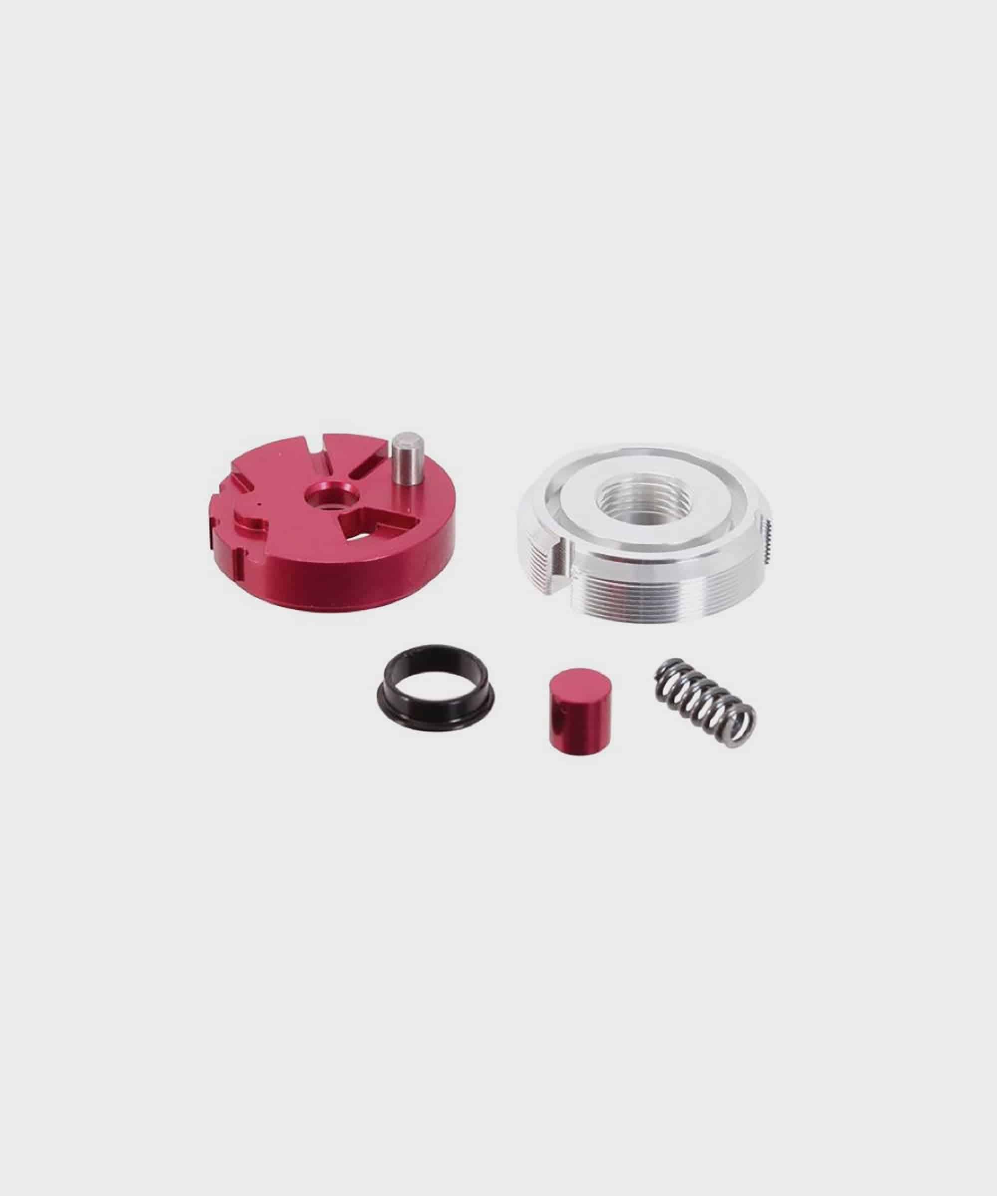 Fox Shock Flow Divider Kit components for P-S FIT CTD and CTD Remote Rear Shock replacement, featuring precise metal parts.