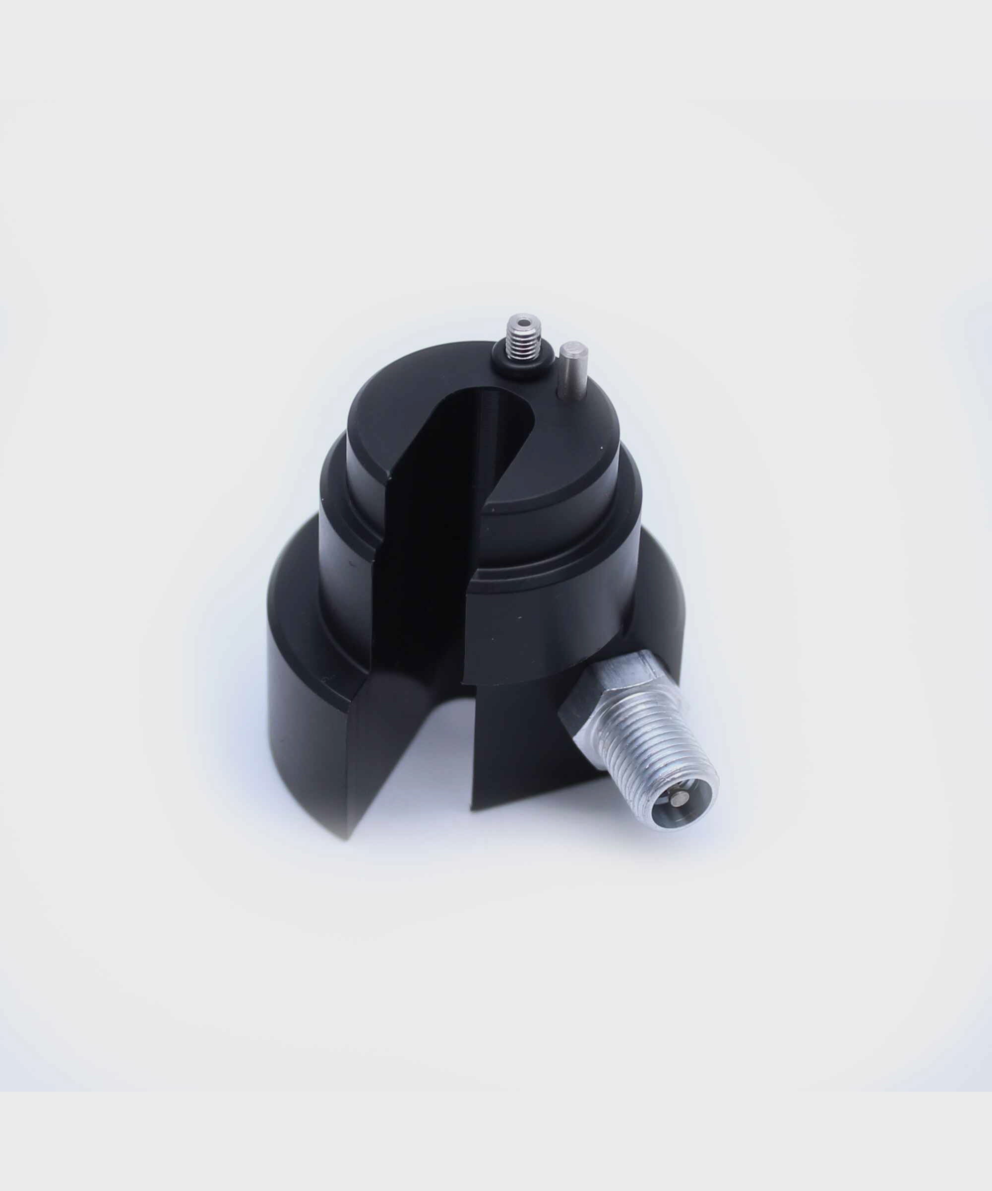 Fox Gas Fill Transfer Compact Assembly for rear shock maintenance, showing the component with fittings and valve for Fox shocks.