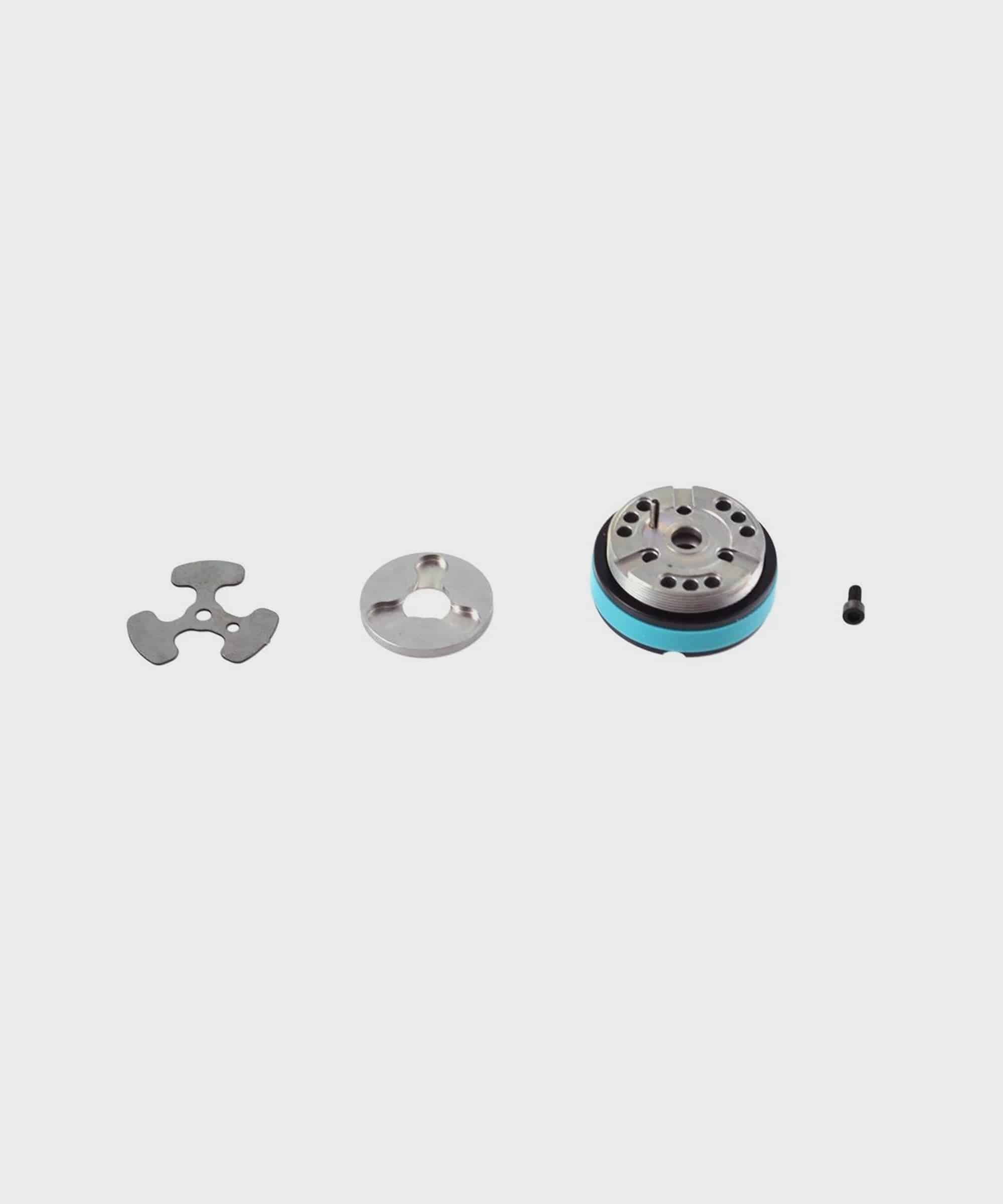 Fox Shock Float DPS remote digressive piston valving assembly for 2019 rear shock upgrade, showcasing precision components.