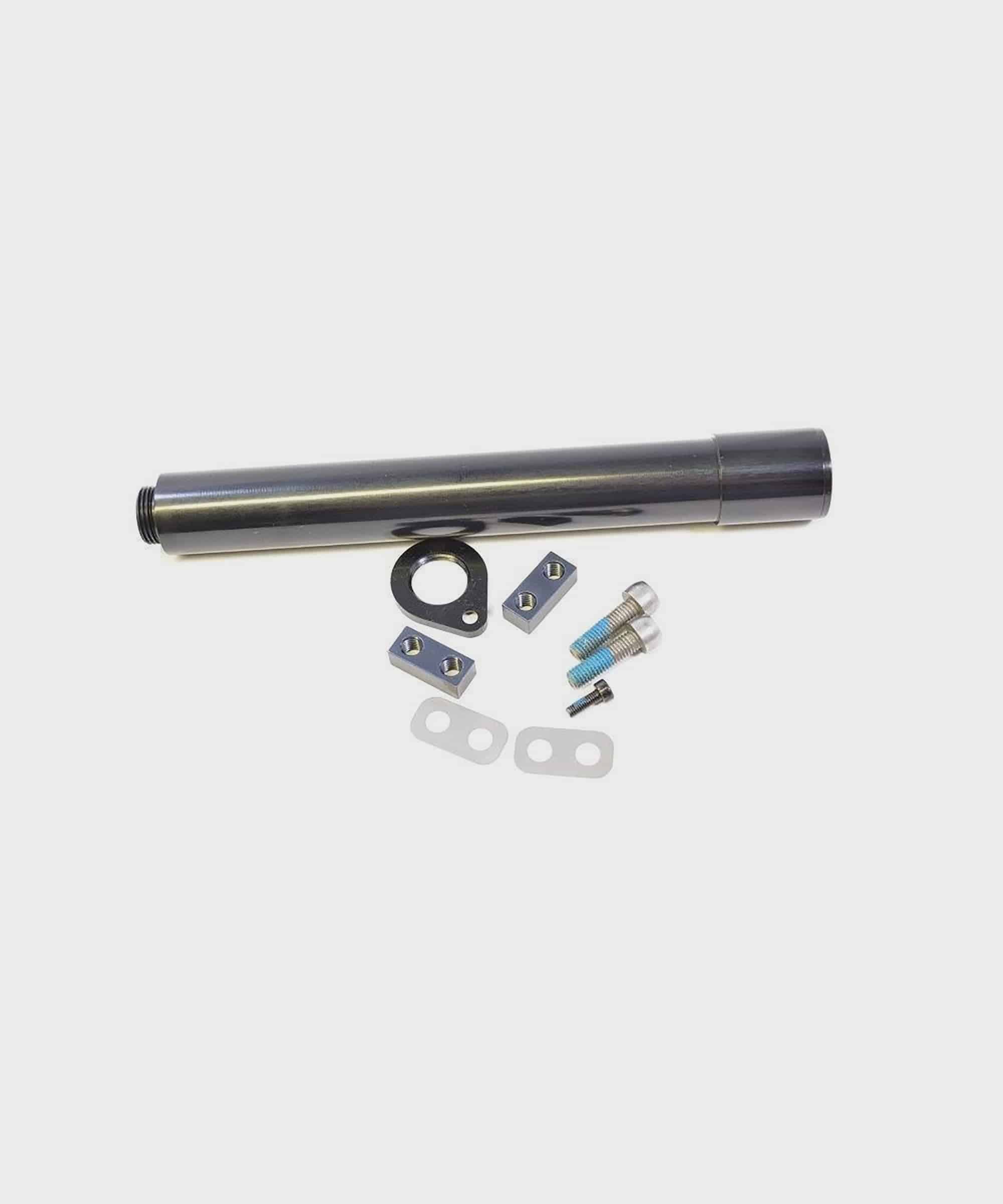 Fox Fork 36 2017 20mm Pinch Axle components for suspension upgrade, featuring metal parts and installation hardware.