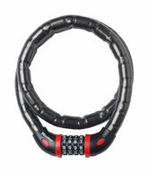 Master Lock armored cable combination lock with 4-dial settable code, 18mm diameter, 1 meter length for secure locking.