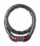 Master Lock armored cable combination lock with 4-dial settable code, 18mm diameter, 1 meter length for secure locking.