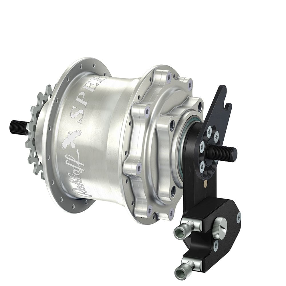 Rohloff OEM2 Speedhub 500/14 14-speed enclosed gear hub for touring and off-road bikes, showcasing the durable gear mechanism.