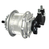 Rohloff OEM Speedhub 500/14 bicycle hub with sealed gear system and 14-speed design, showing the hub's exterior and gear mechanism.