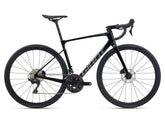 Giant Defy Advanced 2 2026 endurance road bike with 700c wheels and disc brakes, shown in a sleek black and blue design