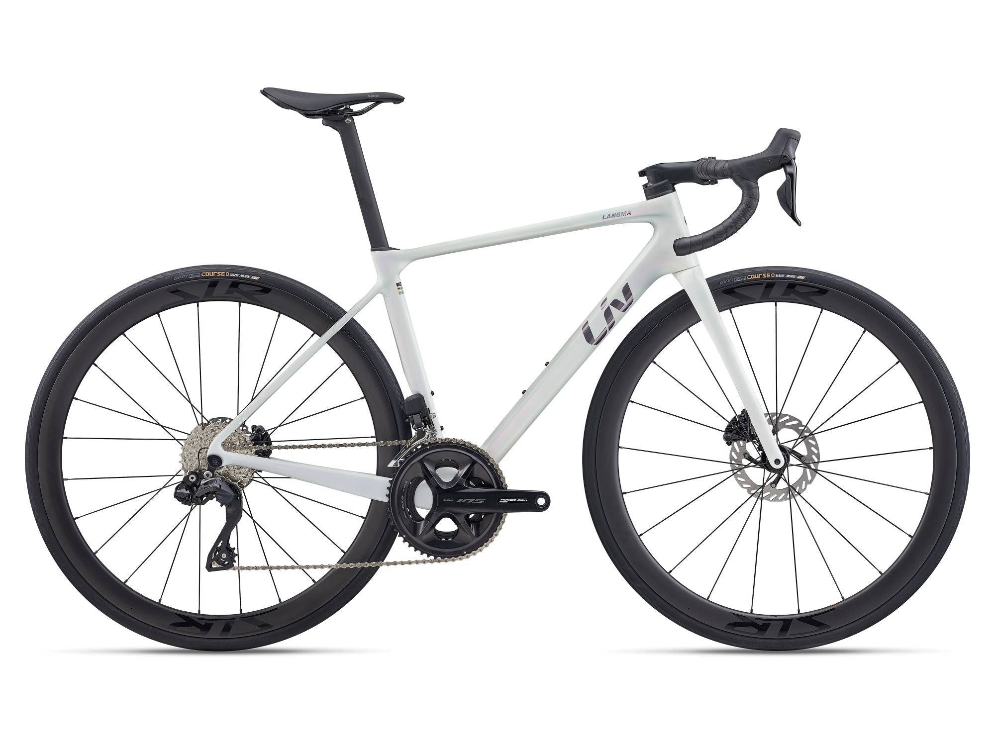 Liv Langma Advanced Pro 1 Pro Compact 2026 road bike with 700c wheels and disc brakes, shown from side view.