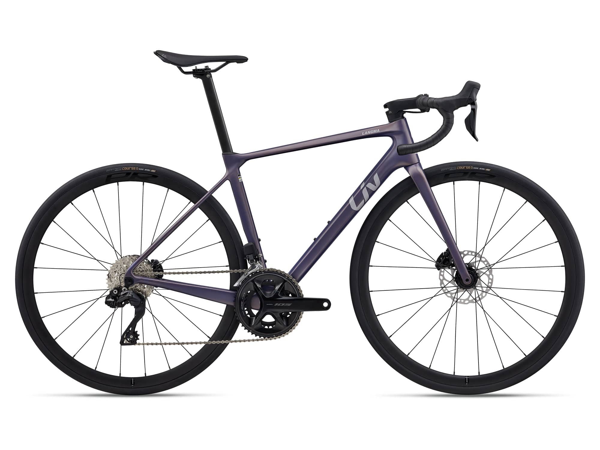 Liv Langma Advanced 1 Pro Compact 2026 carbon aero road bike, lightweight frame, aerodynamic design, and sleek black finish.
