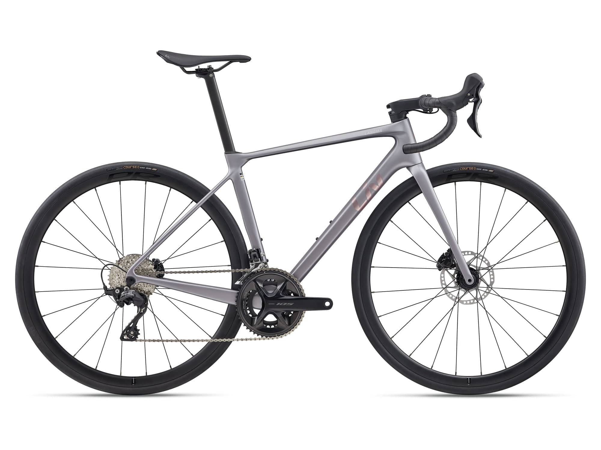 Liv Langma Advanced 2 Pro Compact 2026 road bike with disc brakes and 700c wheels, featuring lightweight frame and aerodynamic design.