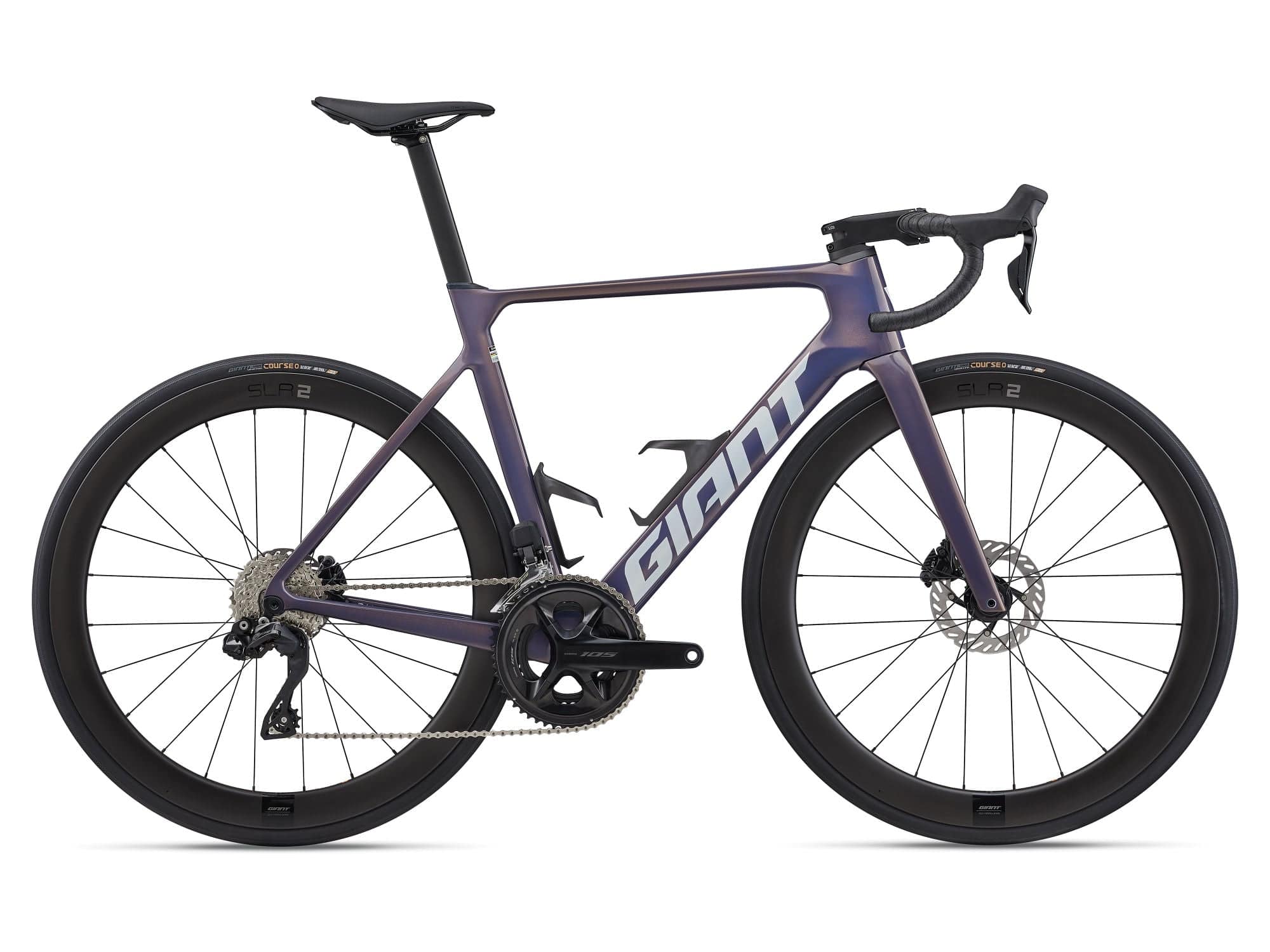 Giant Propel Advanced 1 2026 road bike with aerodynamic carbon frame and disc brakes, shown in a side view.