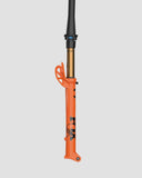 Fox 32 SC Float Factory GRIP SL suspension fork with Kashima coating, boost axle, shown from side view.