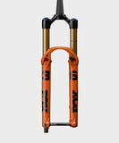 Fox 36 Float Factory GRIP X tapered fork for all-mountain suspension, showing the rugged black and gold design with stanchions and crown.
