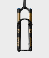 Fox 36 SL Float Factory GRIP X tapered mountain bike suspension fork, showing the sleek black and gold design and stanchions.