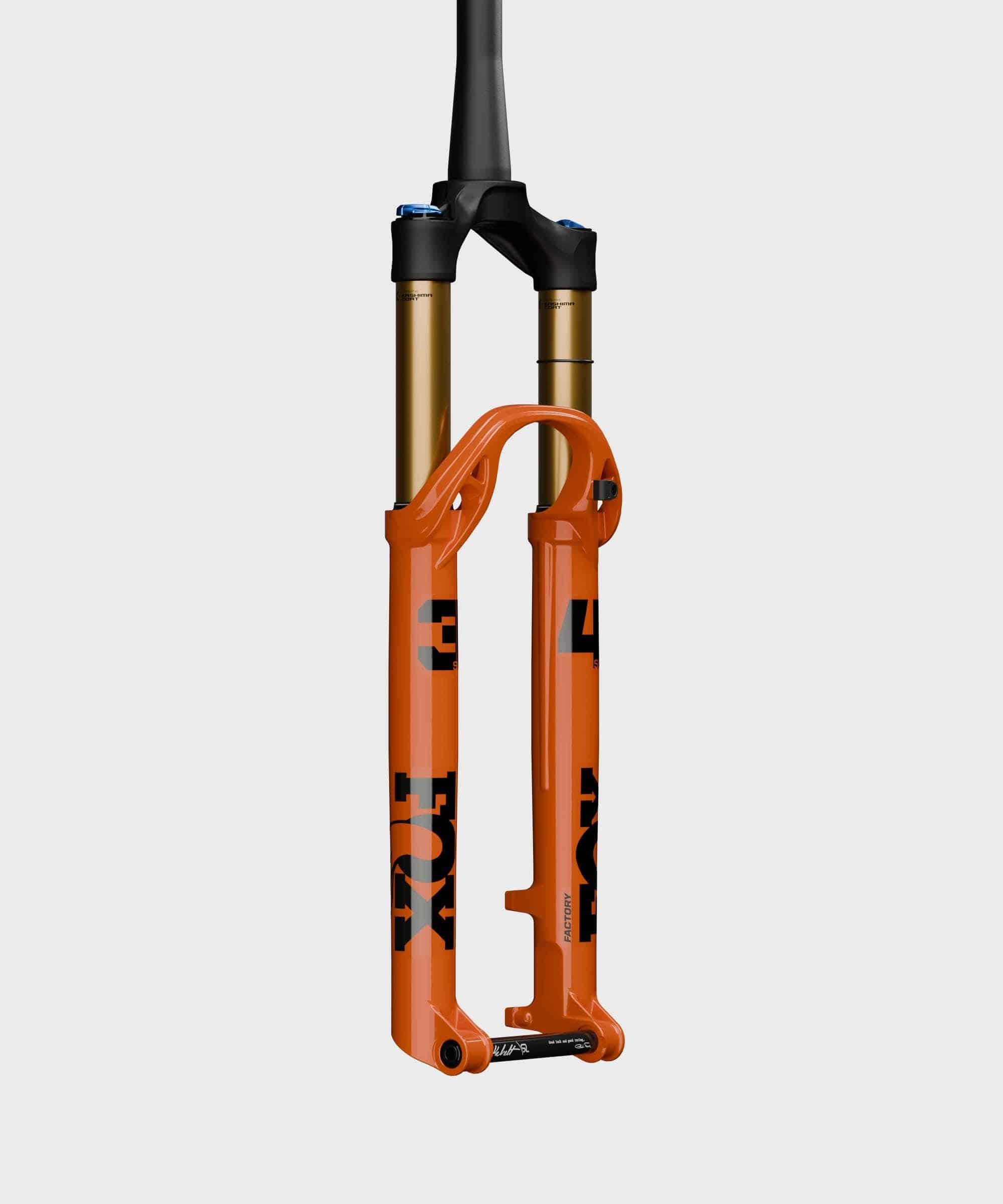 Fox 34 SL Float Factory MTB fork with 3-position adjustable taper, 29-inch wheel compatibility, showing the sleek suspension components.