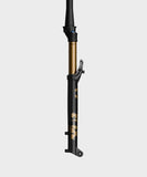 Fox 34 SL Float Factory GRIP SL 3-Position Adjustable Tapered MTB fork with 29-inch wheel, shown in a close-up view of the component.