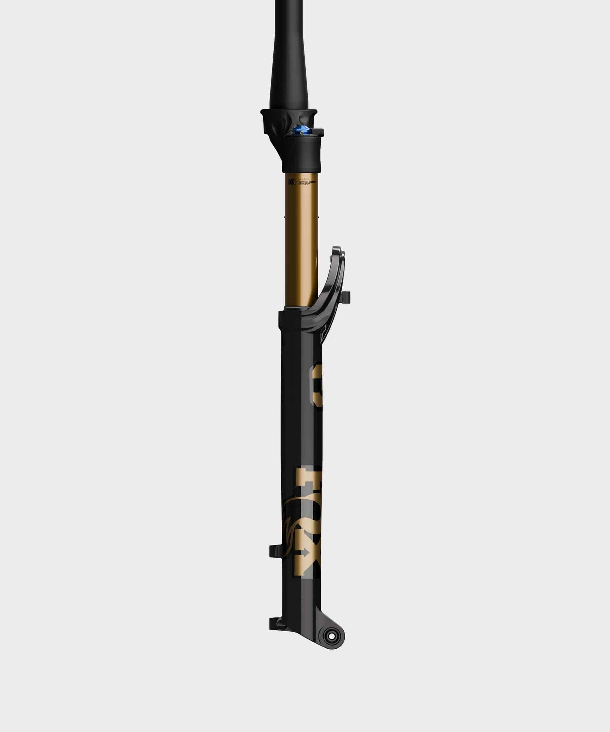 Fox 34 SL Float Factory GRIP SL tapered remote suspension fork for 29-inch mountain bikes, showing the sleek black fork with logo.