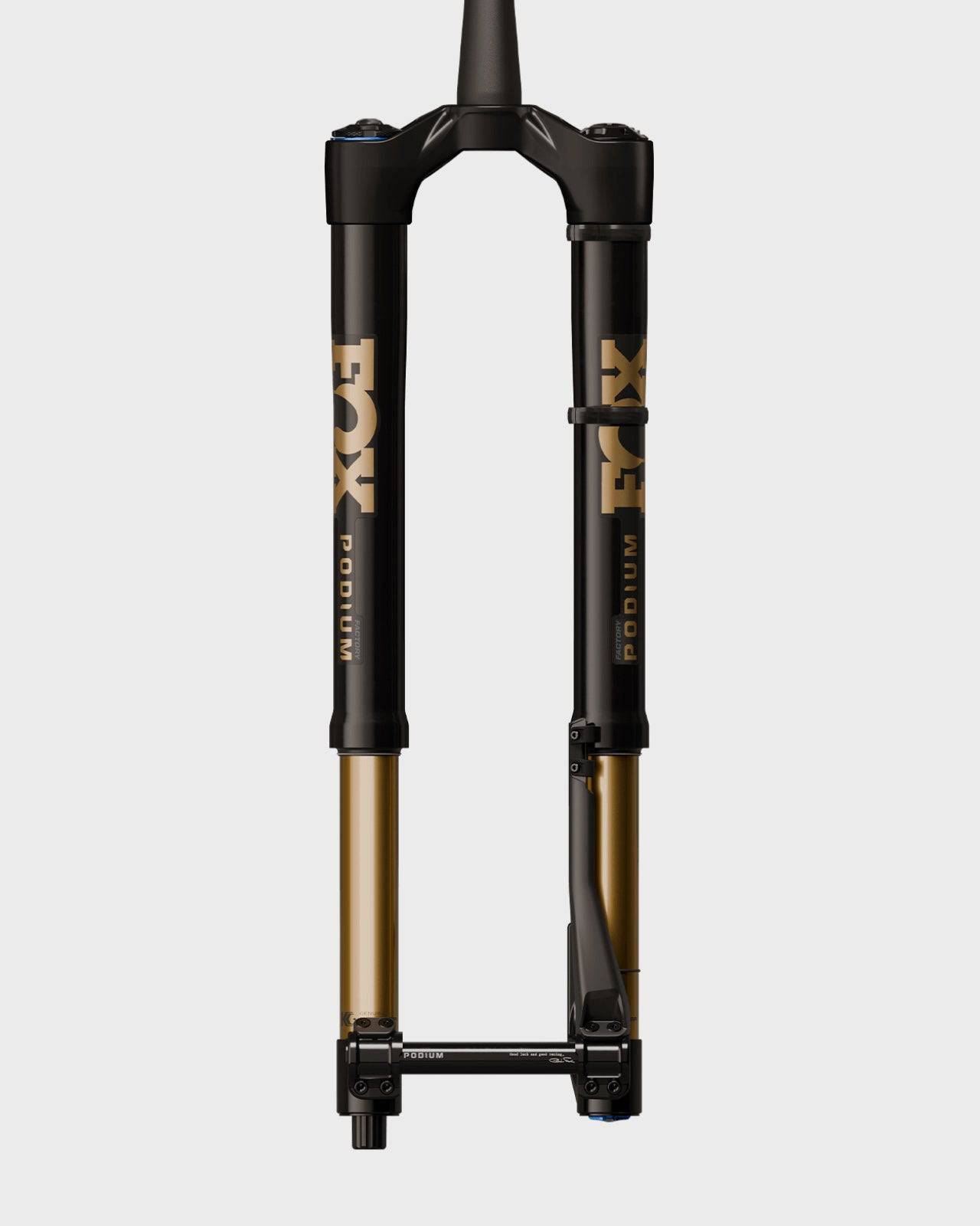 Fox Podium Factory GRIP X2 tapered fork for 29-inch mountain bikes with 160-170mm travel, shown on a mountain bike.