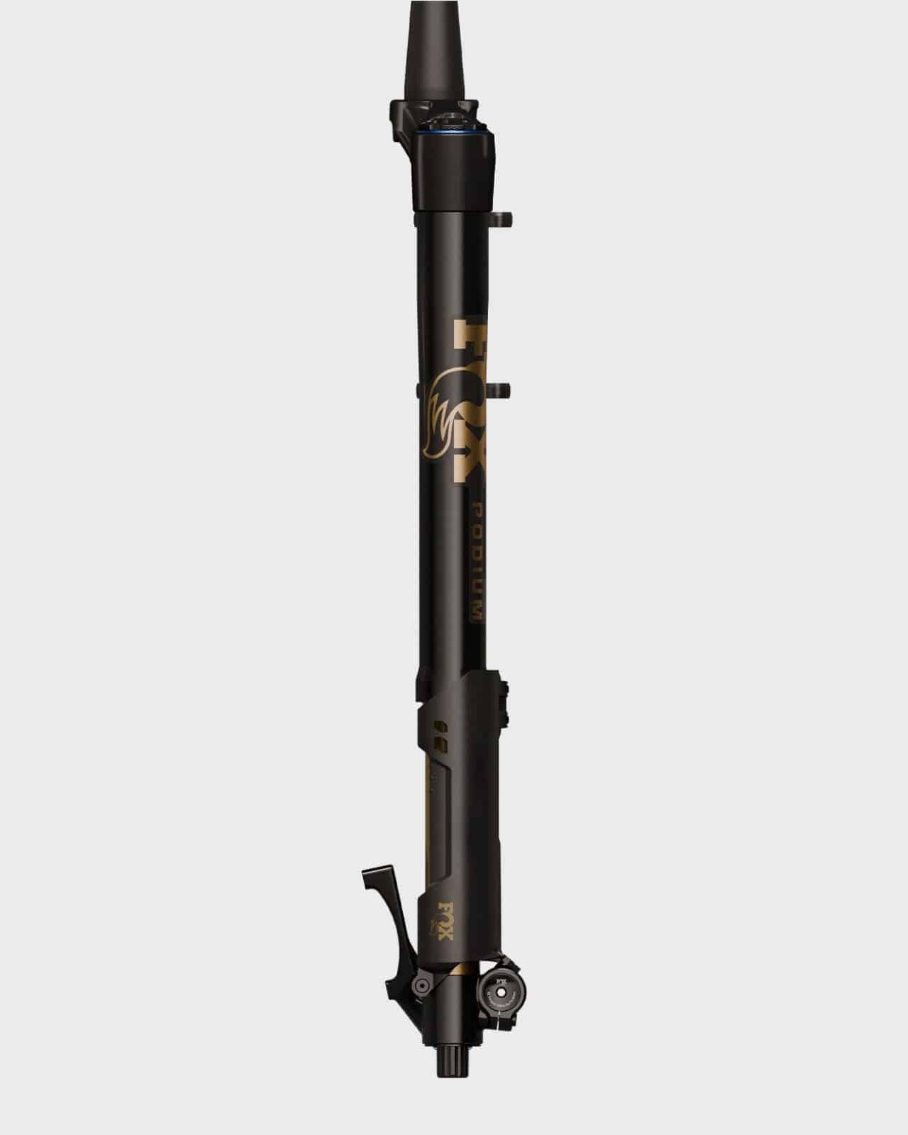 Fox Podium Factory GRIP X2 tapered fork for 29-inch mountain bikes with 160-170mm travel, showing the fork's sleek design and construction.