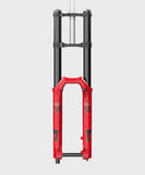 Marzocchi Bomber 58 GRIP downhill fork with advanced suspension technology, showing the sturdy fork with gold stanchions and suspension components.