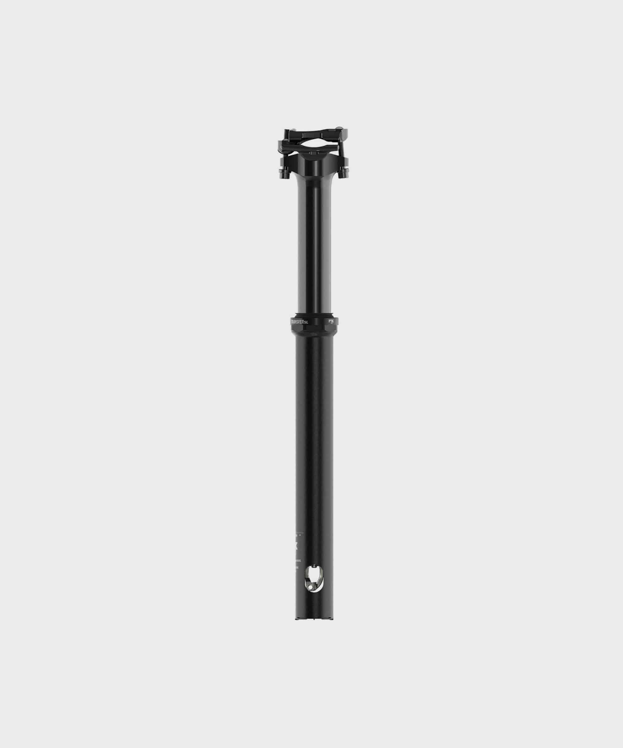 Fox Transfer SL Performance Elite dropper seatpost for gravel and XC racing bikes, showing sleek black component with hydraulic cable.