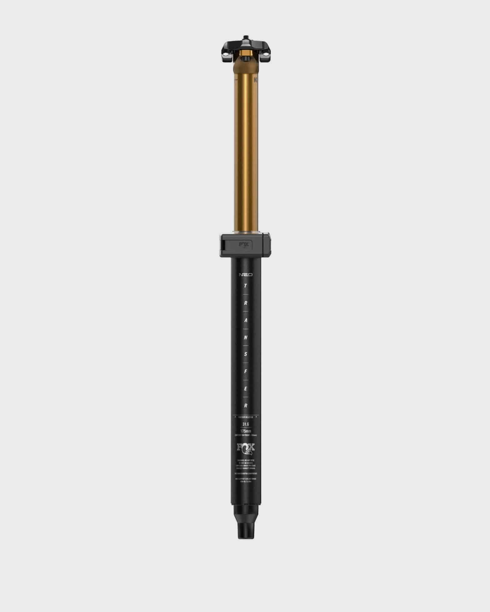 Fox Transfer Neo Factory wireless dropper seatpost for mountain biking, featuring sleek design and precise height adjustment.