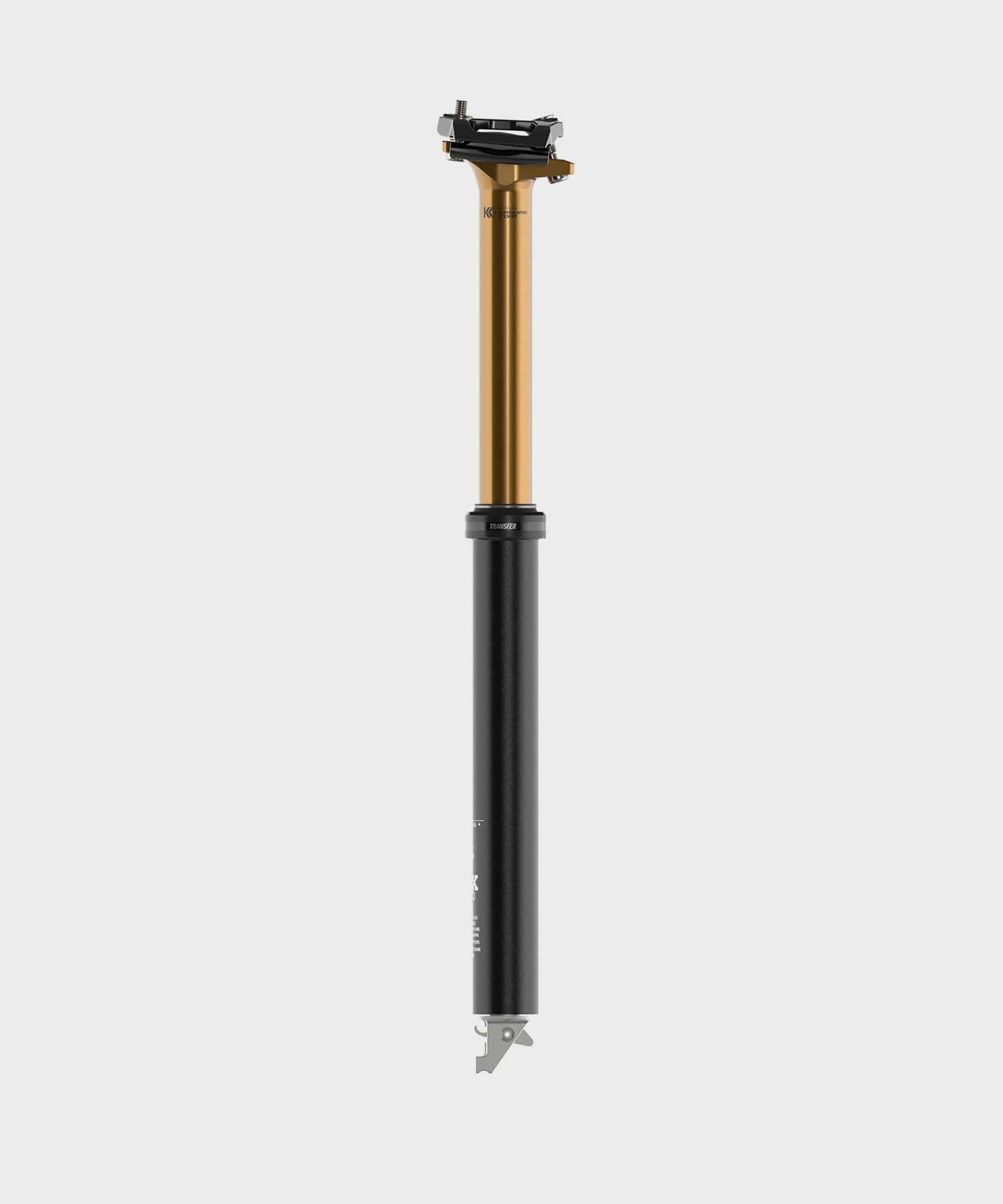 Fox Transfer Factory Dropper Seatpost 2025 internal cable routing with adjustable travel and smooth actuation, component for mountain bikes.