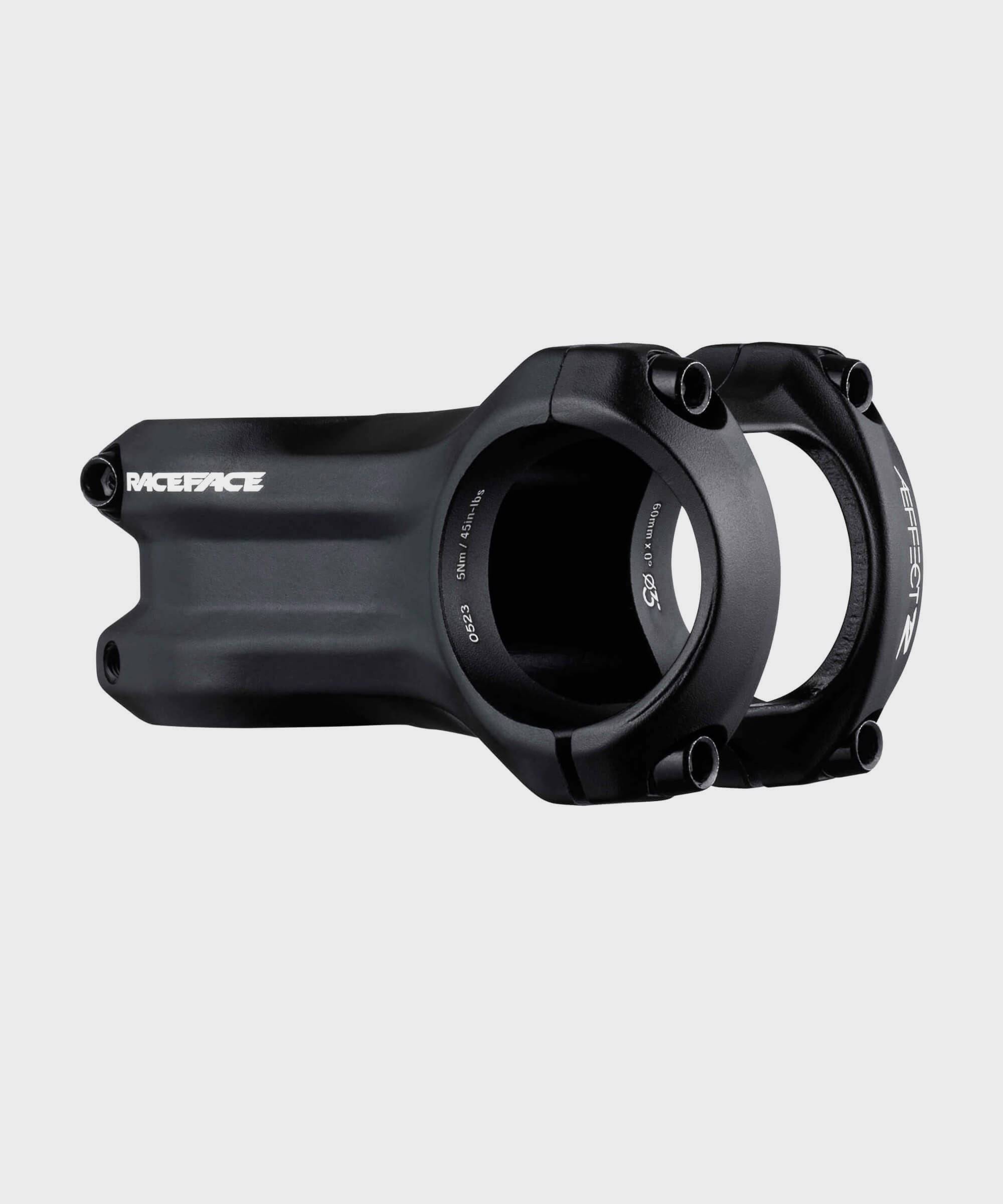 Race Face Aeffect R MTB stem in matte black with 35mm clamp and 1 1/8-inch steerer tube for mountain biking components.