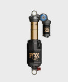 Fox Float X2 Factory rear shock with 4-way adjustability and pressure balancing for mountain bikes, showcasing its sleek design.