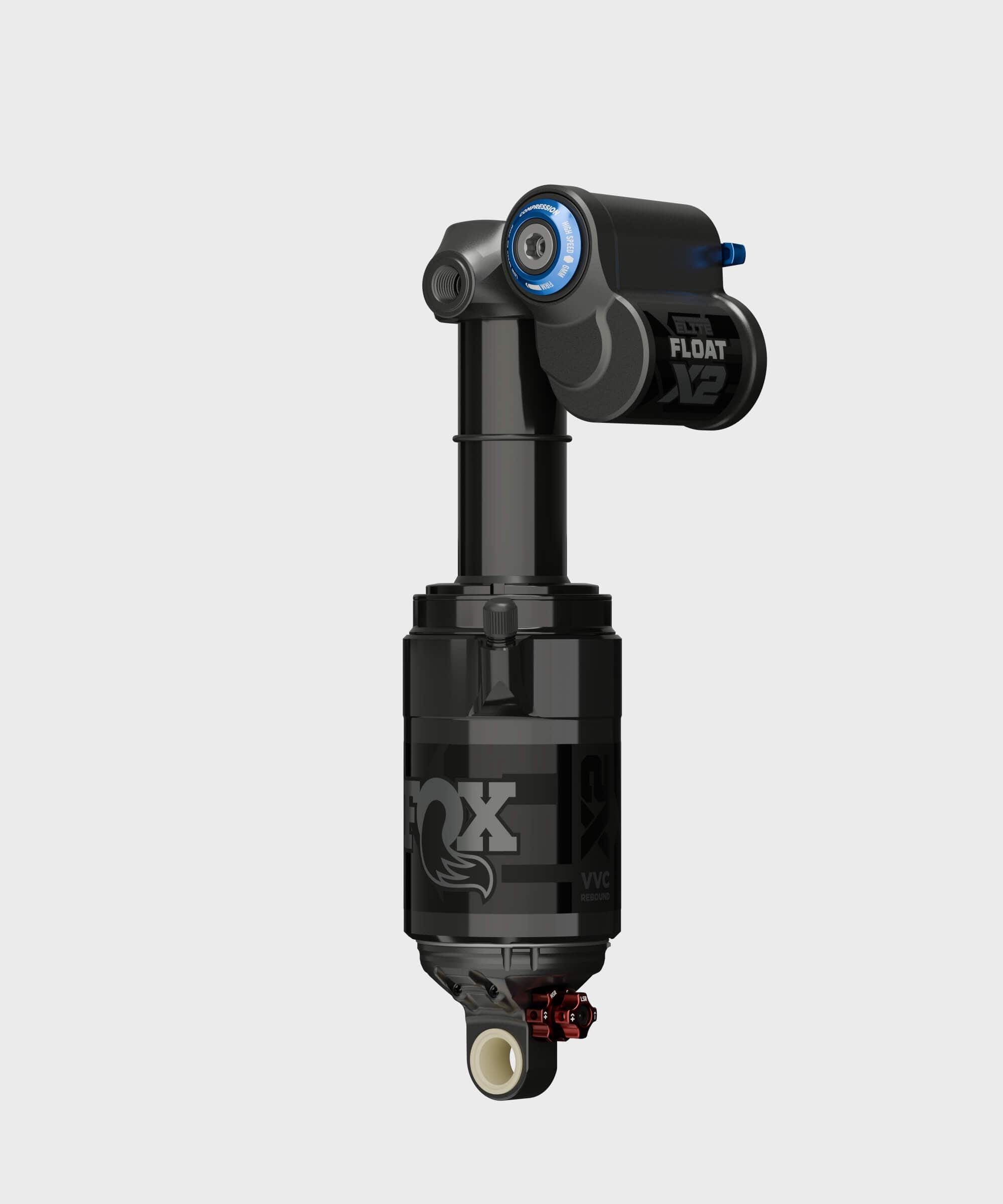 Fox Float X2 Performance Elite rear shock for downhill bikes, showing the two-position adjustable suspension component.