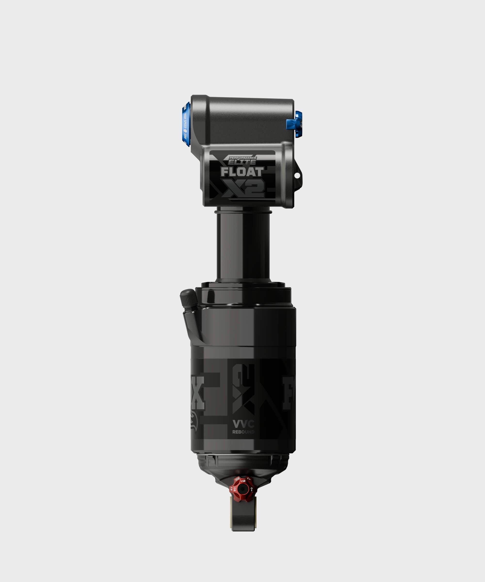 Fox Float X2 Performance Elite downhill bike rear shock with 2-position adjustable damping, shown in a close-up view.