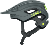 ABUS Cliffhanger MIPS mountain bike helmet in concrete grey with adjustable fit and ventilation for cycling safety.