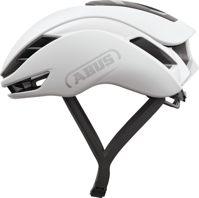 ABUS GAMECHANGER 2.0 cycling helmet in polar white with aerodynamic design and MIPS safety technology.