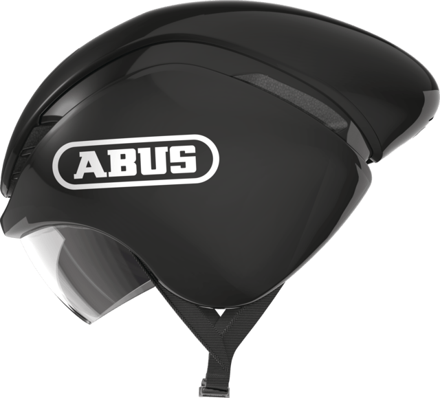 ABUS GAMECHANGER triathlon helmet in shiny black, aerodynamic cycling helmet designed for time trials and track racing.