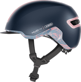 ABUS HUD-Y urban cycling helmet in midnight blue with rechargeable rear LED light, designed for city bike riders.